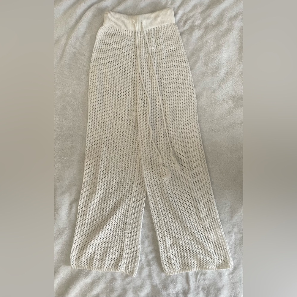 Zaful White Knit Pants with Drawstring